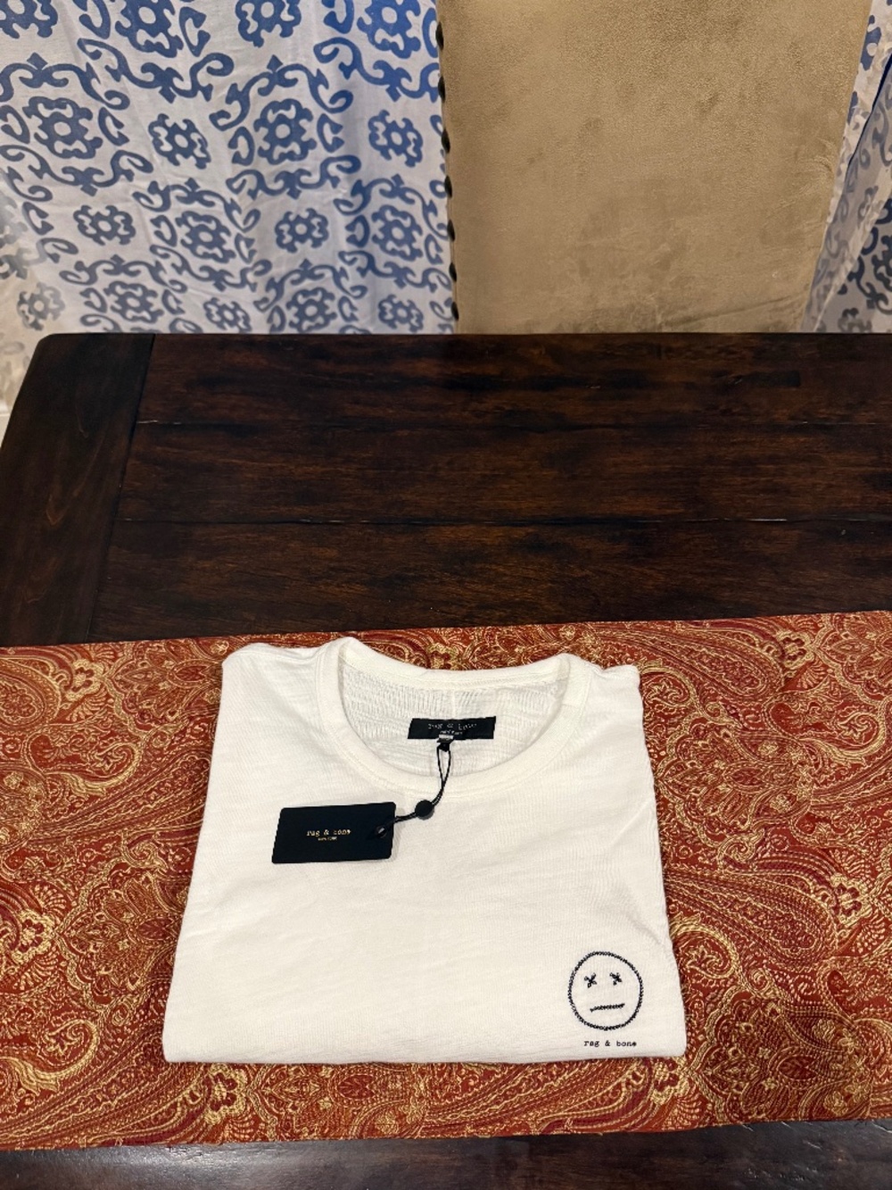 Rag & Bone Men's XXL White Sour Face Cotton Embroidered Tee MSRP $128